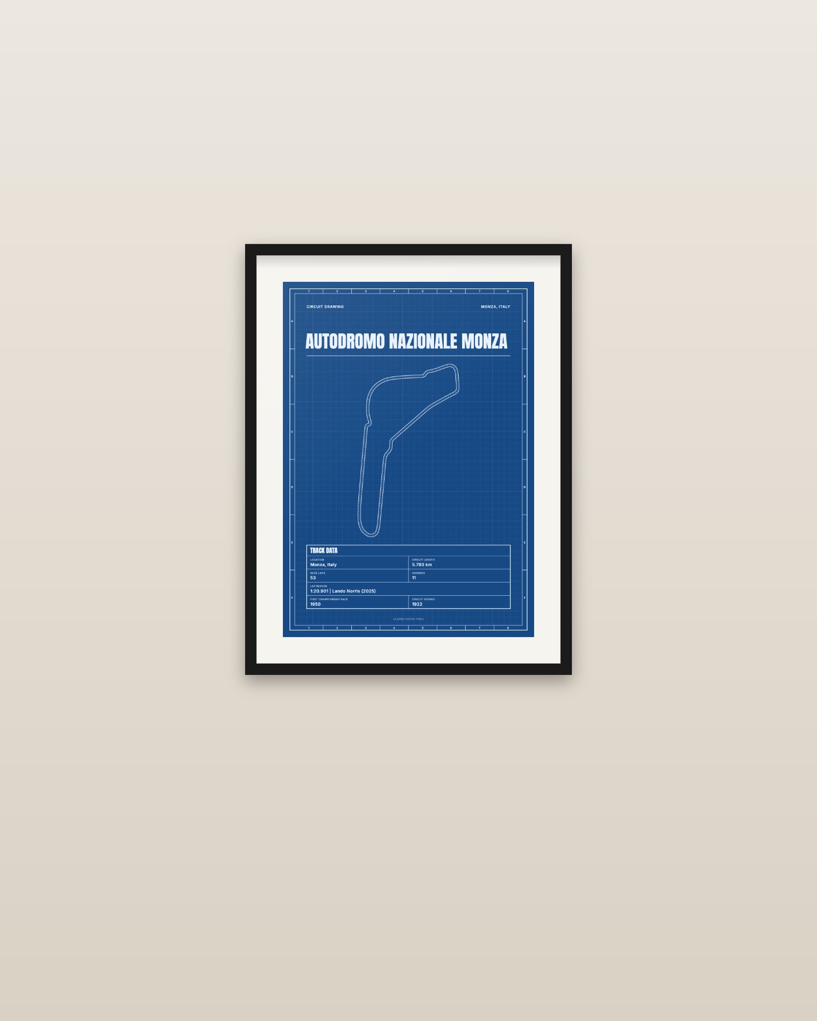 Autodromo Nazionale monza circuit poster, framed on a wall