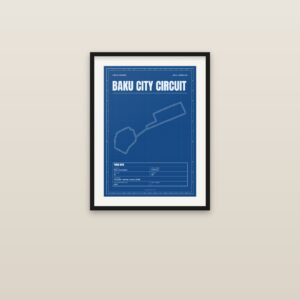 Baku City Circuit circuit poster, framed on a wall