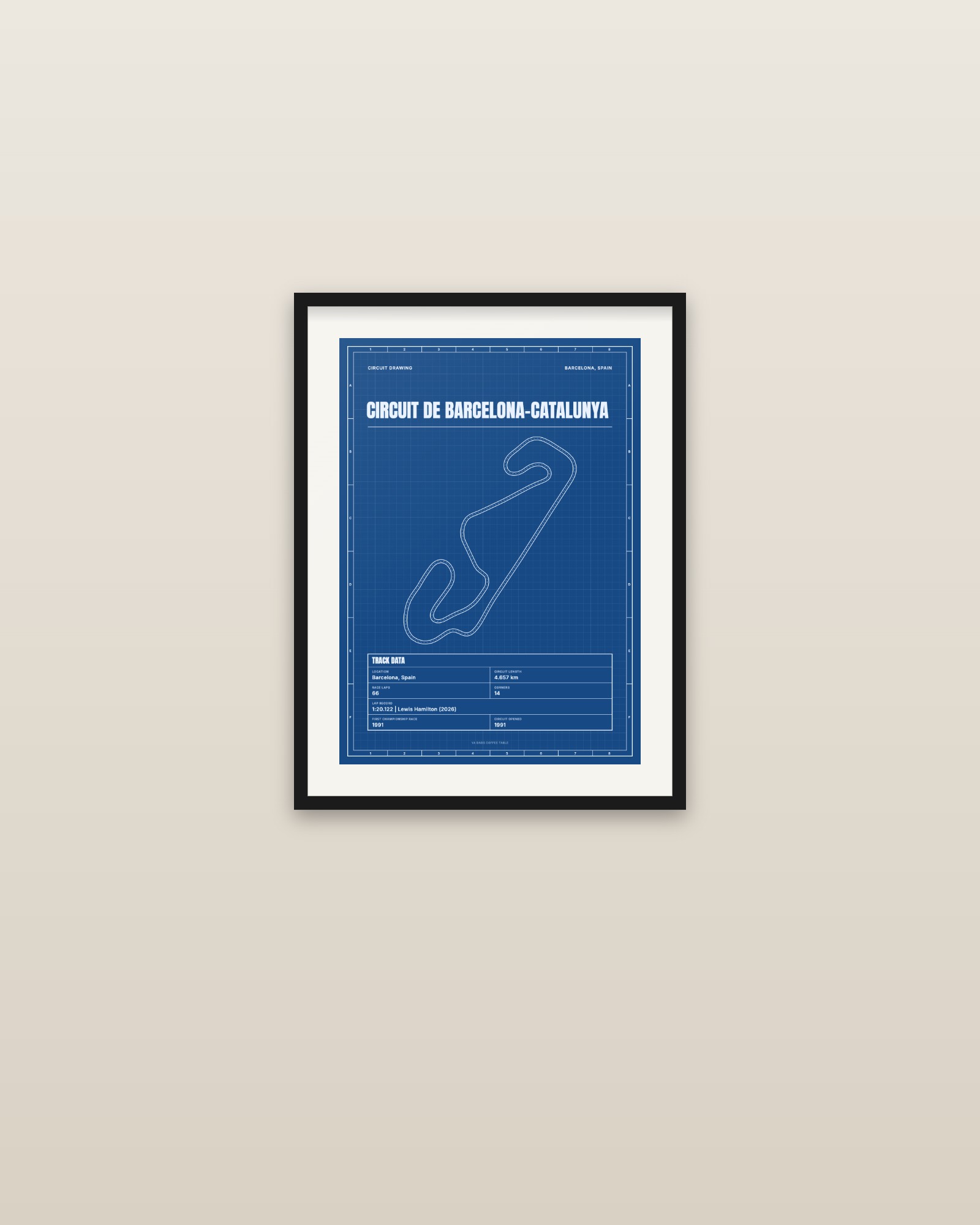 Circuit de Barcelona-Catalunya circuit poster, framed on a wall