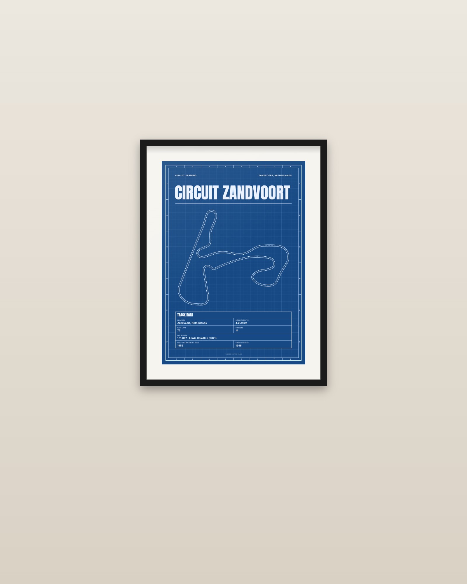 Circuit Zandvoort circuit poster, framed on a wall