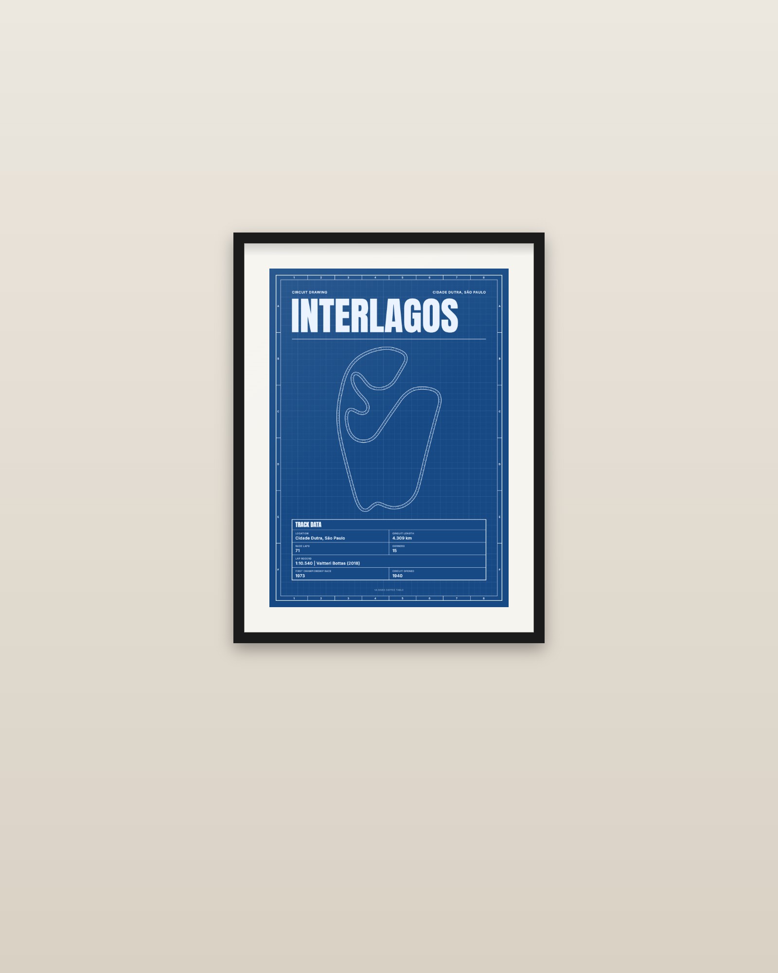 Interlagos circuit poster, framed on a wall