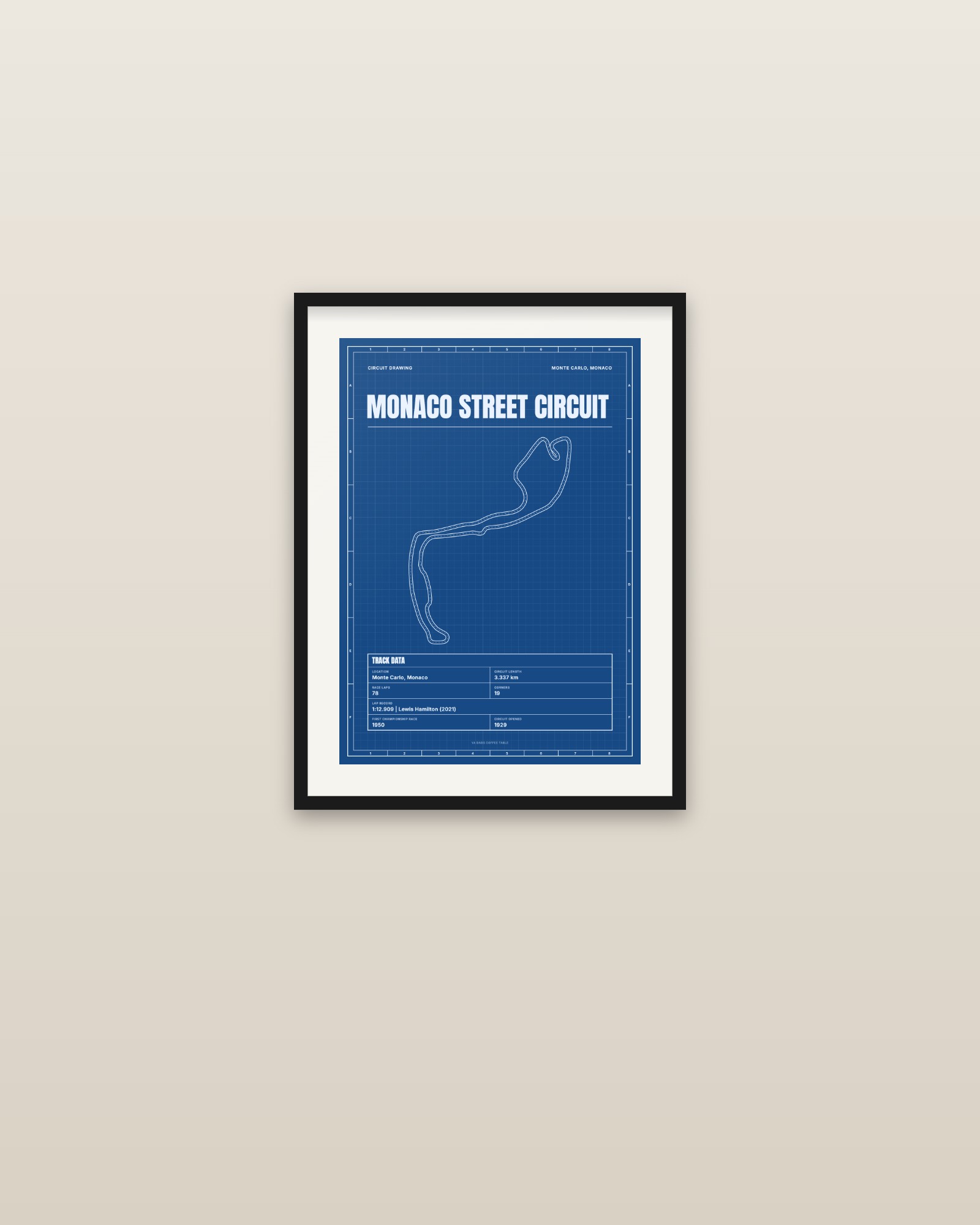 Monaco Street Circuit circuit poster, framed on a wall
