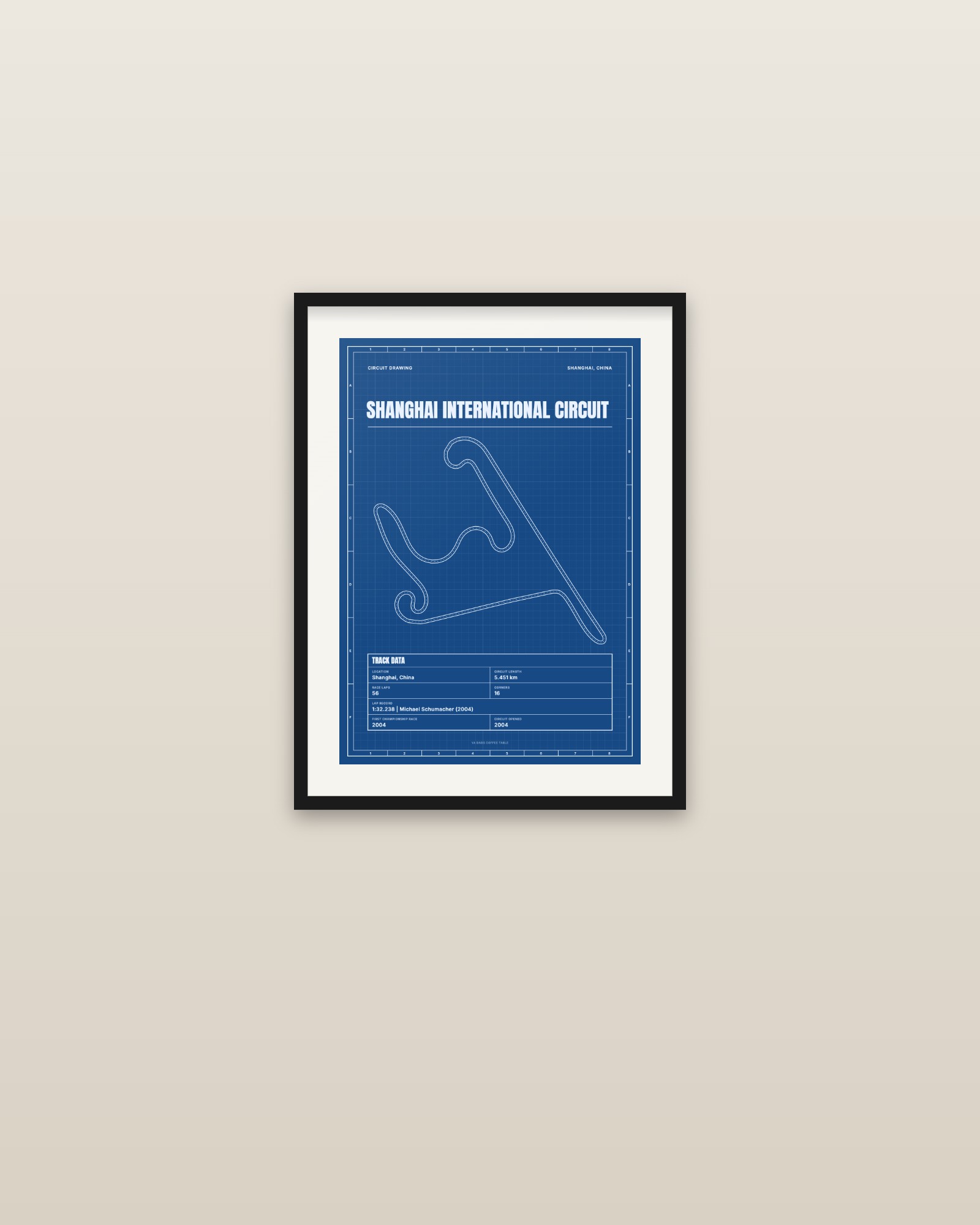 Shanghai International Circuit circuit poster, framed on a wall