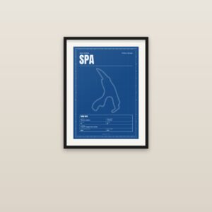 Spa circuit poster, framed on a wall